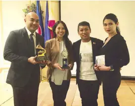  ??  ?? Jhett Tolentino (third from left) reunites with fellow FYLPRO alumni (from left) RJ Diokno, Tiffany Batac and Christal Simanski.