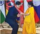  ?? PTI ?? Sushma Swaraj with Myanmar’s Union minister U. Kyaw Tint Swe. —