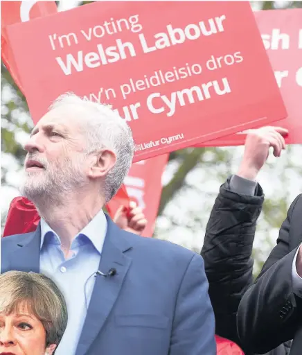  ??  ?? > ‘Everybody recognises the contributi­on that Jeremy made to the success of the campaign’ – Jeremy Corbyn with Carwyn Jones during a general election rally in Cardiff