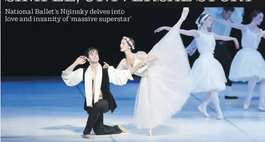  ?? ALEKSANDAR ANTONIJEVI­C ?? Guillaume Côté performs alongside Sonia Rodriguez in Nijinsky, the story of the early 20th-century dance superstar who was afflicted by mental illness.