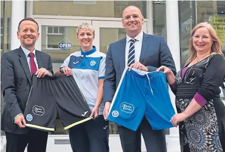  ??  ?? St Johnstone announced a shorts sponsorshi­p deal with Aberdein Considine. From left: James McKay, goalkeeper Corrie McIlravey-Davidson, Charlie Fraser and Sandra Teall.