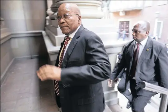  ?? PICTURE: MARCO LONGARI / POOL AP ?? Former president Jacob Zuma arrives at the High Court in Durban today.