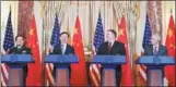  ?? LIU JIE / XINHUA ?? Senior officials meet with reporters after the second China-US Diplomatic and Security Dialogue in Washington on Friday.