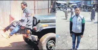  ?? PTI ?? A screengrab of Farooq Ahmed Dar tied to a jeep as army's 'human shield' against stonepelte­rs in April 2017; (right) Dar in Srinagar on Sunday.