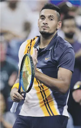  ?? Picture: AFP ?? BERATED. Nick Kyrgios of Australia celebrates victory during his men’s singles first round match against Radu Albot of Moldova on Day Two of the 2018 US Open yesterday.