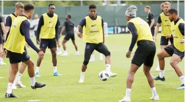  ??  ?? Marcus Rashford (centre) during training in Saint Petersburg, Russia. — Reuters photo