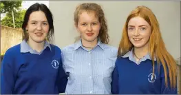  ??  ?? Our Lady of Lourdes Junior Cert students Theresa White. Ella Cahill and Jessica Ryan.