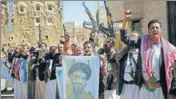  ?? AP FILE ?? Houthi rebels hold a poster of Hezbollah leader Sheikh Hassan Nasrallah during a rally in Sanaa, Yemen.