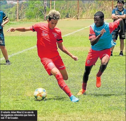  ??  ?? El volante Johan Mina (c) es uno de los jugadores referentes que tiene la sub-17 de Ecuador.