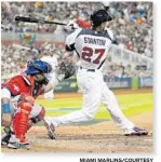  ?? MIAMI MARLINS/COURTESY ?? USA and Dominican Republic fans, top, show their colors as their teams meet at the 2013 World Baseball Classic in Miami. Marlins slugger Giancarlo Stanton announced his return this year via Twitter: “Boom, I’m coming back to Team USA. World Baseball...