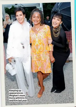  ?? ?? Keeping up appearance­s: Meghan’s mum Doria with Kris and Kim last year