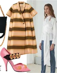  ??  ?? Grubisa’s ive statement pieces: Harman Grubisa Marina coat ($949), the Harman Grubisa wrap shirt ($439), a pair of Prada satin sandals ($2020), a Del ina Delettrez gold pearl earring ($611) and the Jacquemus Upside Down Bag ($693).