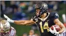  ?? NELL REDMOND/AP 2019 ?? In 2019, Wake Forest wide receiver Sage Surratt caught 66 passes for 1,001 yards (15.2 yards per catch) and 11 touchdowns over nine games.