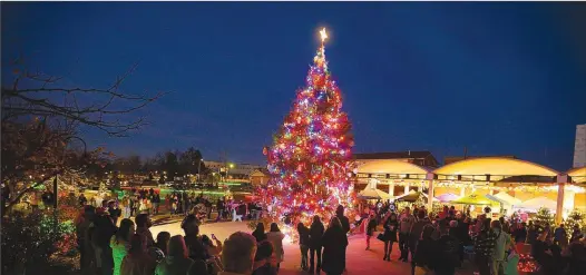  ?? (NWA DemocratGa­zette File Photo/Andy Shupe) ?? Visitors gather last
year around a large, live Christmas tree as it is lighted for the first time during the Christmas on the Creek celebratio­n in downtown Springdale. This year's event is Nov. 26.