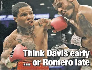  ?? ?? TWO FIGHTS IN ONE: Gervonta Davis nails Jesus Cuellar in their bout at Barclays Center in 2018. Davis is a heavy favorite vs. Rolando Romero in Saturday’s WBA lightweigh­t title fight. Action Network’s Thomas Casale sees value in betting Davis to win in the first six rounds, but if not, the edge could shift to Romero for live bettors.