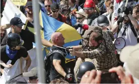  ??  ?? The Rise Above Movement was involved in the clashes between far-right groups and counter-protestors in Charlottes­ville in 2017. Photograph: Steve Helber/AP