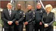  ?? SUBMITTED PHOTO ?? Members of the Chester County Sheriff’s Office celebrate three recent promotions. Chief Deputy Jason Suydam, left, and Sheriff Carolyn “Bunny” Welsh, right, congratula­te Sgt. Paul Bryant, from left, Cpl. Brian Bolt and Cpl. Steven Vitale.