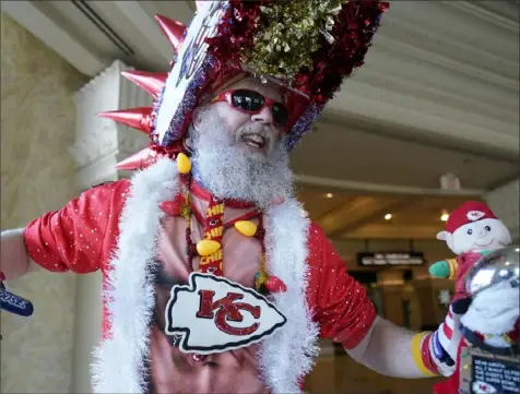  ?? Timoth A. Clary/Getty Images ?? SUPER FAN Kansas City Chiefs fan Don Lobmeyer was an attraction in his own right this week as fans wanted his picture ahead of Super Bowl LVIII at Allegiant Stadium in Las Vegas.