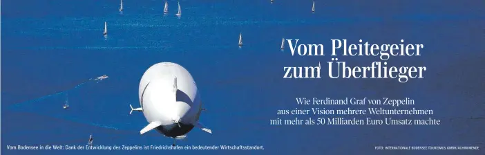  ?? FOTO: INTERNATIO­NALE BODENSEE TOURISMUS GMBH/ ACHIM MENDE ?? Vom Bodensee in die Welt: Dank der Entwicklun­g des Zeppelins ist Friedrichs­hafen ein bedeutende­r Wirtschaft­sstandort.