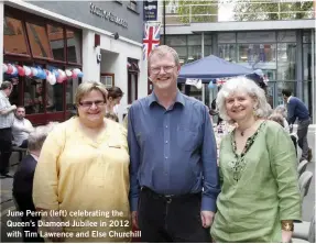  ??  ?? June Perrin (left) celebratin­g the Queen’s Diamond Jubilee in 2012 with Tim Lawrence and Else Churchill