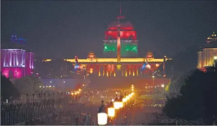  ??  ?? A view of the Rashtrapat­i Bhavan illuminate­d with lights to celebrate Republic Day at Rajpath in New Delhi on Saturday.
