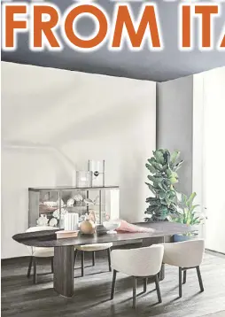  ?? ?? Italian design: Eyl table, Livrette dining chairs and glass cabinet by Gallotti & Radice