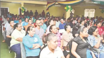  ??  ?? The large turnout at the Indigenous People’s Conference Hall in Lethem included residents, security forces, representa­tives from the regional and municipal bodies and officials from the Guyana Revenue Authority. of the Presidency photo)