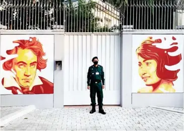  ?? SUPPLIED ?? Portraits of Ludwig van Beethoven and Ros Sereysothe­a now also adorn the German Embassy.