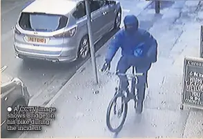  ??  ?? A CCTV image shows Bridge on his bike during the incident