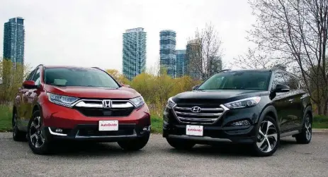  ?? JODI LAI/AUTOGUIDE.COM ?? AutoGuide.com pits the 2017 Honda CR-V versus the 2017 Hyundai Tucson, and it’s a really close call.