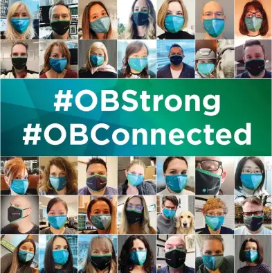  ?? PHOTOGRAPH ODLUM BROWN ?? Odlum Brown team members show off their branded masks durng the virtual culture-building initiative #OBConnecte­d.