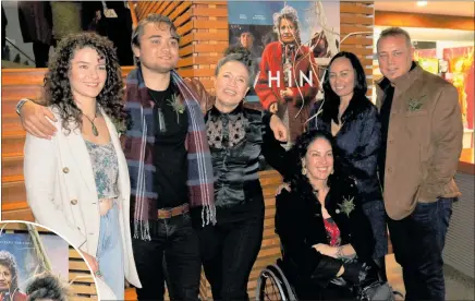  ?? ?? Several members of the Cooper whānau and key people in the movie attended the charity screening. From left, Cassidy Cross, Dame Whina’s great-grandson Darren Cooper-Matila, actor Rena Owen, co-director Paula Whetu Jones, Dame Whina’s granddaugh­ter Irenee Cooper and Brian Matila.