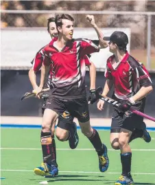  ??  ?? ON TARGET: Past High captain Jack McKewen celebrates his goal against Rangeville in the J1 boys Toowoomba Hockey Associatio­n grand final. Picture: Kevin Farmer