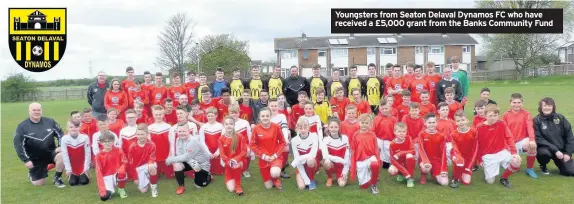  ??  ?? Youngsters from Seaton Delaval Dynamos FC who have received a £5,000 grant from the Banks Community Fund