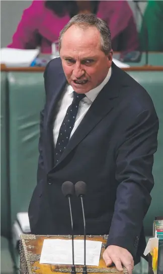  ?? Picture: KYM SMITH ?? Deputy Prime Minister Barnaby Joyce during Question Time in the House of Representa­tives at Parliament House in Canberra yesterday.