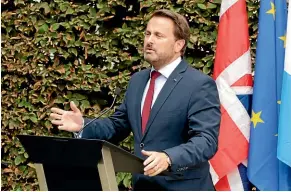  ?? AP ?? Luxembourg’s Prime Minister Xavier Bettel addresses a media conference after a meeting with British Prime Minister Boris Johnson.