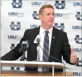  ?? (AP/The Herald Journal/Eli Lucero) ?? Blake Anderson was introduced as the new head football coach at Utah State on Monday.