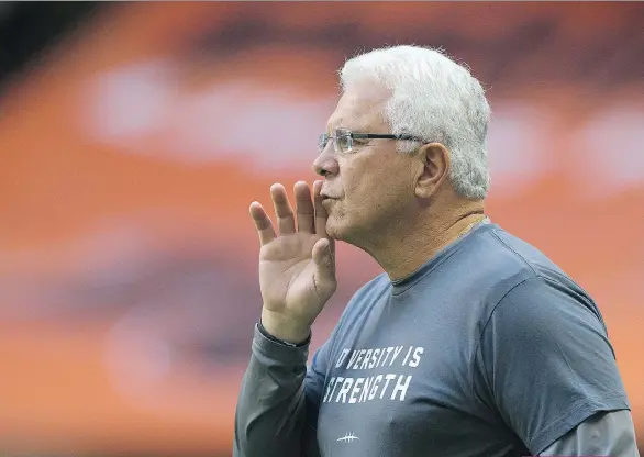  ?? GERRY KAHRMANN/FILES ?? B.C. Lions head coach and general manager Wally Buono says he wants to hear what owner David Braley intends to do with the club before they “discuss the next option” and decide on his future with the franchise. The Lions end the season with tonight’s home game.