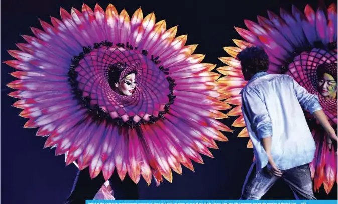  ??  ?? Artists of the Canadian entertainm­ent company “Cirque du Soleil” perform as part of the “Soda Stereo Sep7imo Dia” program during the premier in Mexico City. — AFP