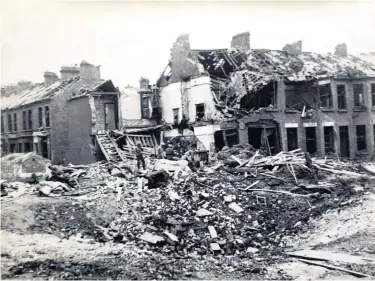  ??  ?? One of many scenes of devastatio­n in Belfast during the Blitz bombing raids of April and May 1941