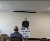  ??  ?? Jim Owens addresses the crowd Wednesday at a Democrat news conference at the Oxford Suites in Chico.