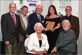  ??  ?? Brendan Doran, Southern Marketing Design Media, presenting Killorglin Archive Society with their gold award at the Kerry Community Awards in Killarney.