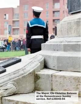  ?? ?? The Mayor, Cllr Christine Bateson at the Remembranc­e Sunday service. Ref:135045-94