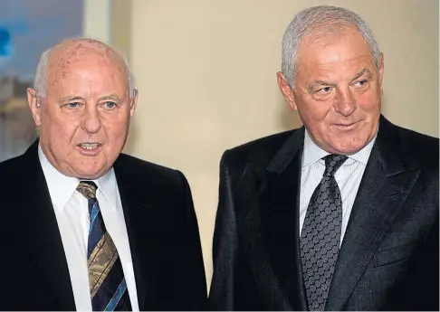  ??  ?? GREATS: Walter Smith, pictured with legendary Dundee United manager Jim Mclean, has proved to be a source of invaluable advice for Tannadice gaffer Micky Mellon.