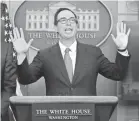  ?? CAROLYN KASTER/AP ?? Treasury Secretary Steven Mnuchin unveils the White House’s tax priorities April 26. The overhaul is inching closer to Trump’s desk.