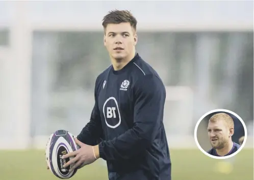 ??  ?? 0 Scotland centre Huw Jones insists that none of the players has been unduly perturbed the departure of Finn Russell, inset.