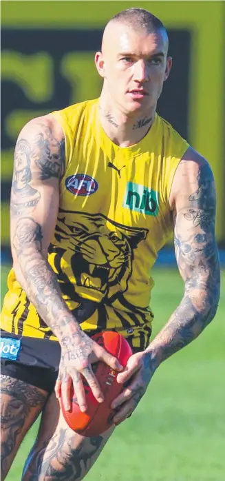  ?? ?? Dustin Martin during a Richmond Tigers training session. Picture: Brendan Beckett