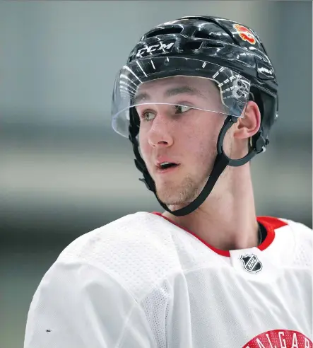  ?? JIM WELLS ?? Like his brother before him, David Jankowski is getting his first taste of pro hockey at the Calgary Flames developmen­t camp being held at WinSport’s Markin MacPhail Centre. The centre plans to head to the NCAA’s Saint Lawrence University Saints this fall.
