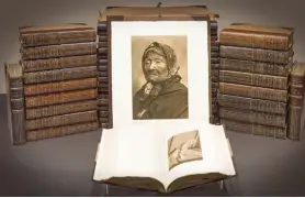  ??  ?? Left: Edward S. Curtis, [Self-portrait], 1899, ca. 1899, gelatin silver print, 81/16 x 6¼"
Right: Edward S. Curtis’ complete book set of The North American Indian.