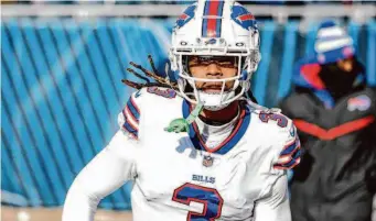  ?? Kamil Krzaczynsk­i/Associated Press ?? Buffalo Bills safety Damar Hamlin suffered a cardiac arrest and collapsed on the field Monday.